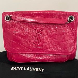 Niki Medium Crinkled Calf Flap-Top Shoulder Bag fuchsia/hot pink